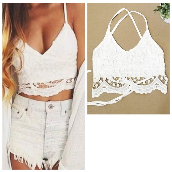 Tops - Boho Crochet Lace White Bralette Cami Top